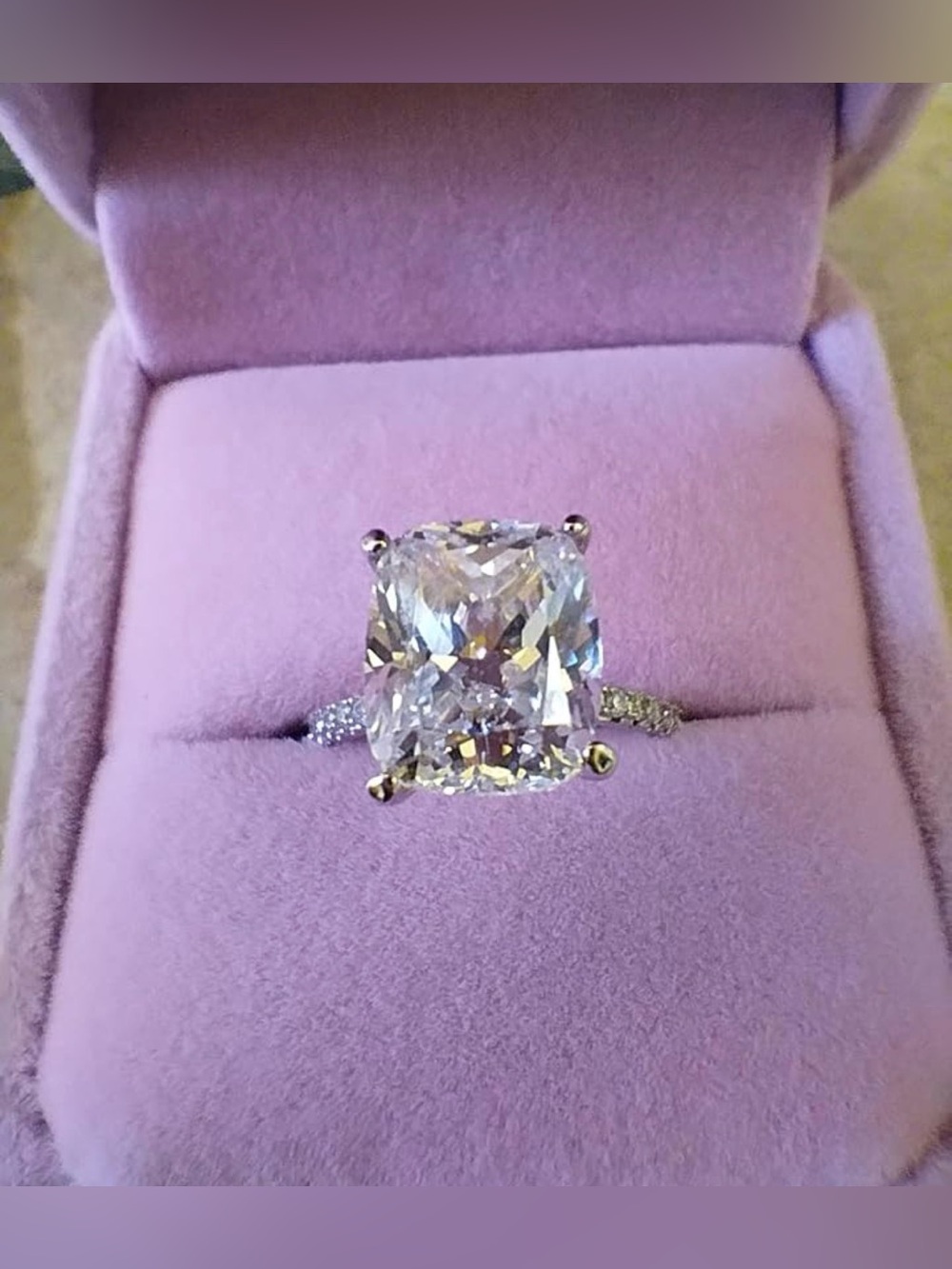 4CT Elongated Cushion Moissanite Ring Solid 14K White Gold 34-Stone D VVS1